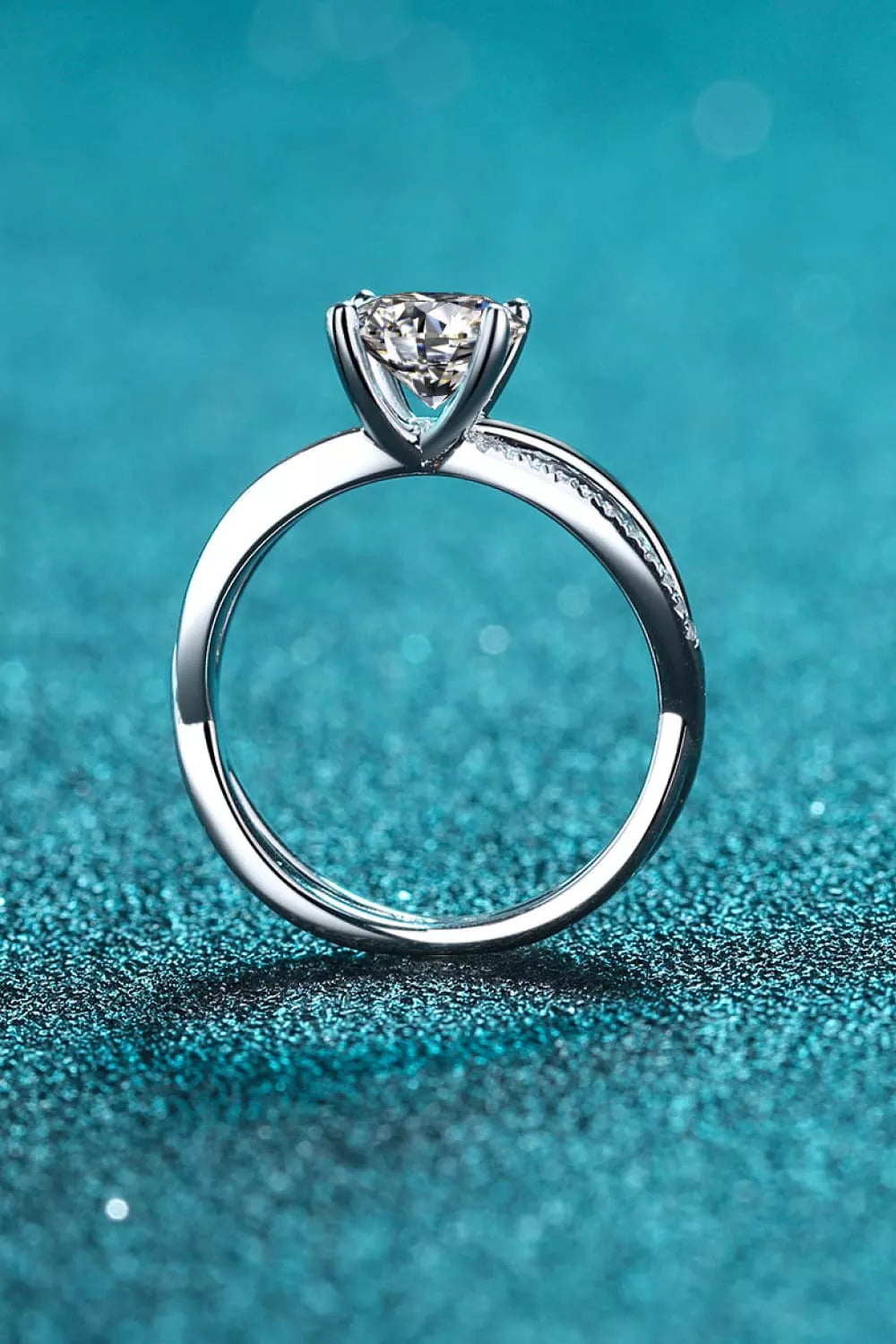 1 Carat Moissanite Crisscross Split Shank Ring in Silver - women's ring