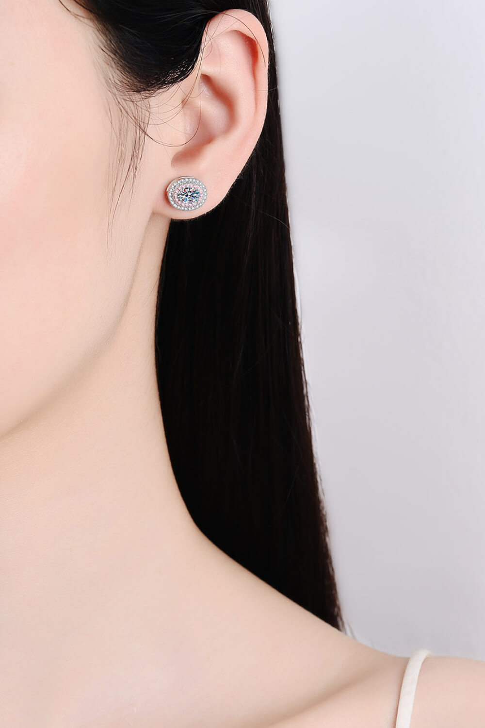 Platinum-Plated Moissanite Stud Earrings - alternate earring view