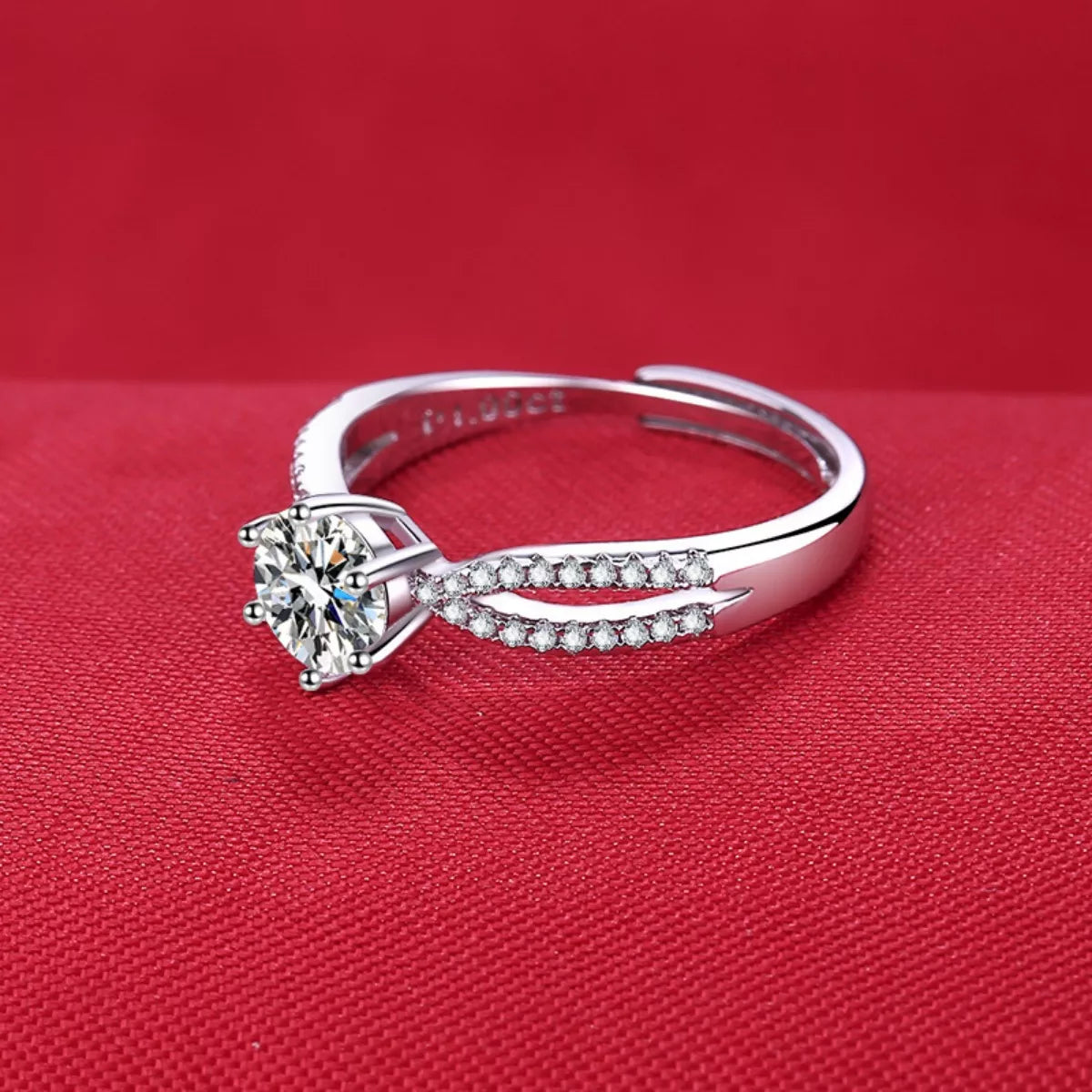 1 Carat Moissanite Sterling Silver Ring - alternate ring view