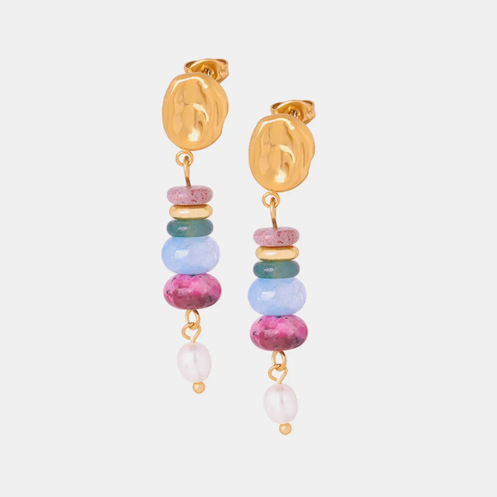 Natural Stone Freshwater Pearl Dangle Earrings in Green - women's dangle earrings