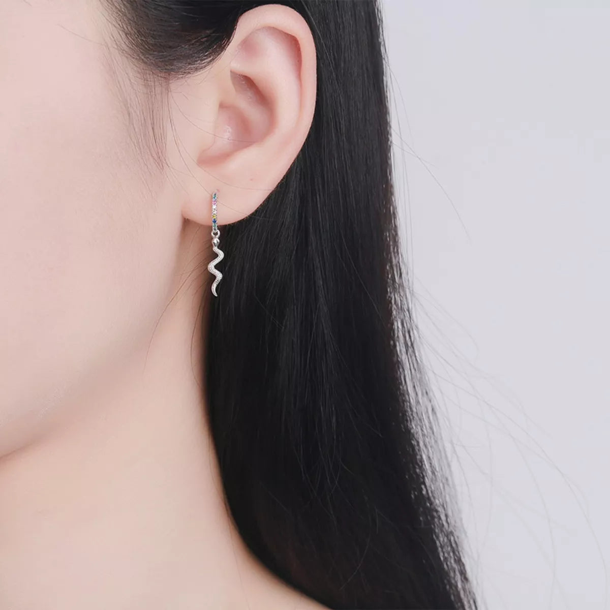 Sterling Silver Rainbow Zircon Geometric Earrings - alternate earring view