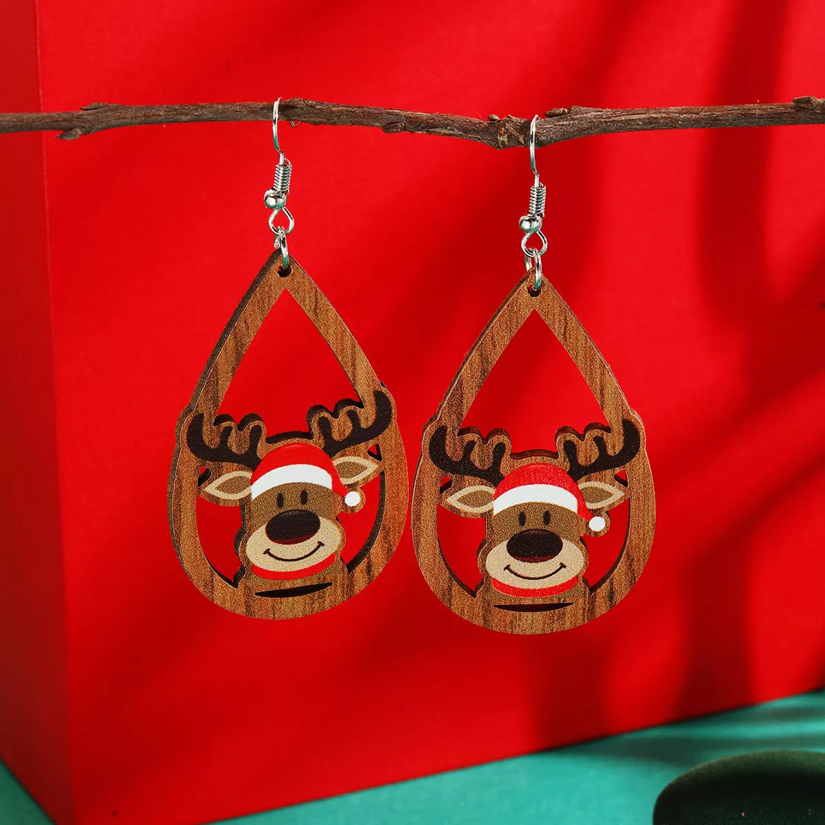 Christmas Reindeer Teardrop Dangle Earrings - alternate earring view