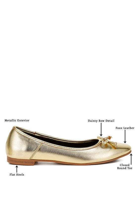 Bow Detail Metallic Ballerinas