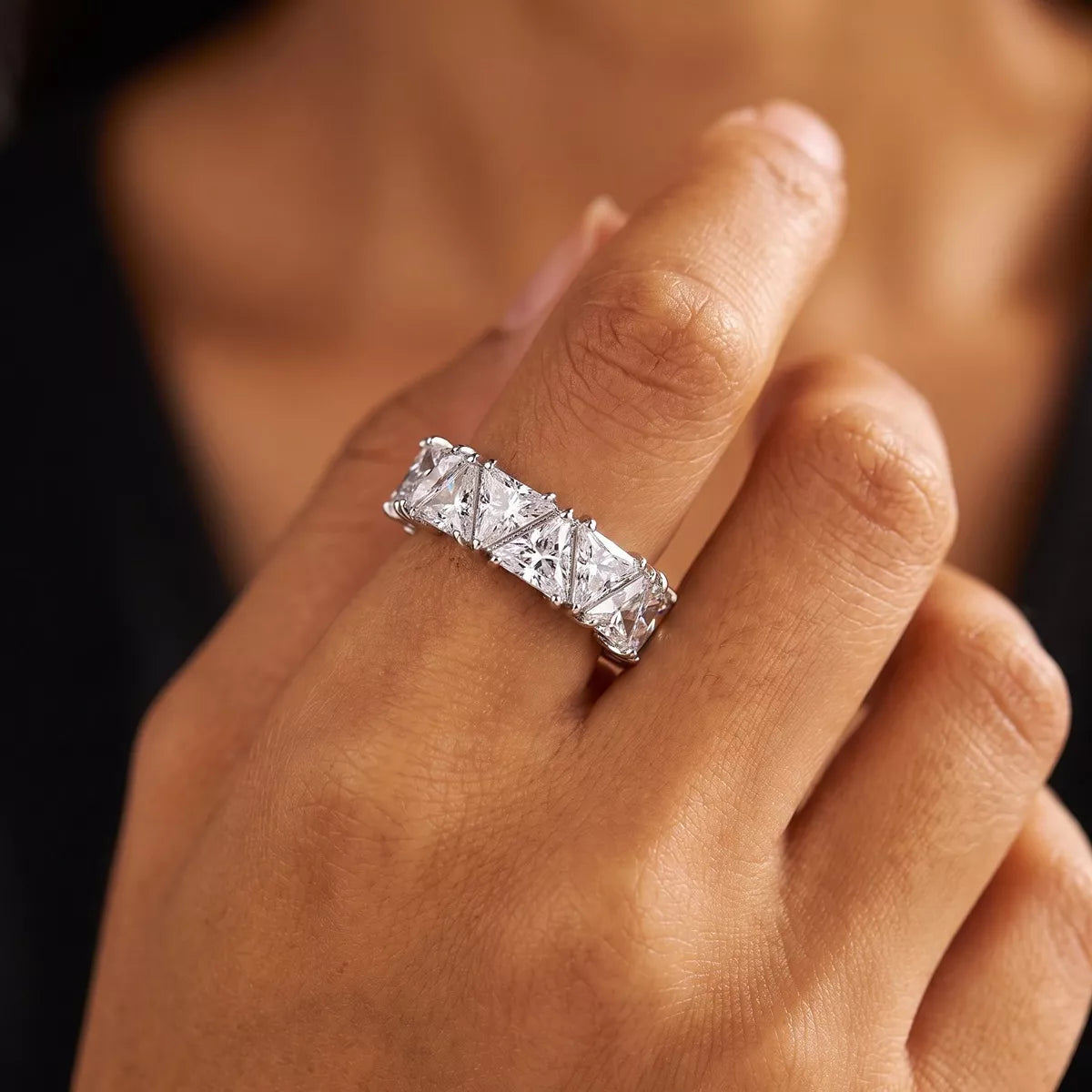 Triangle Cut Zircon Ring in Silver - women's ring