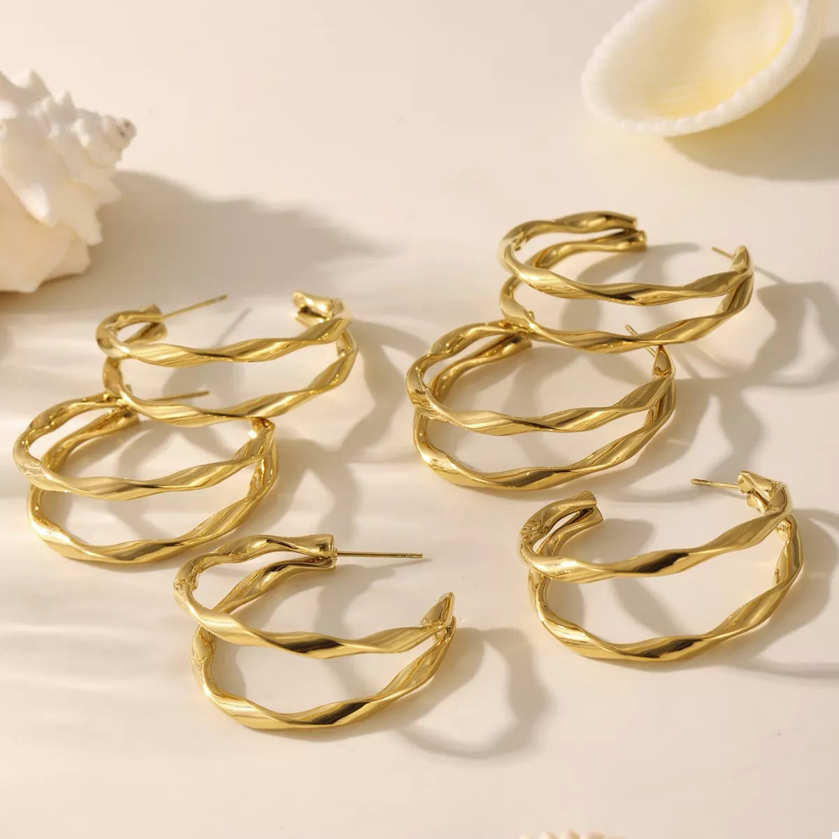 18K Gold-Plated Chunky Twisted Hoop Earrings - alternate earring view
