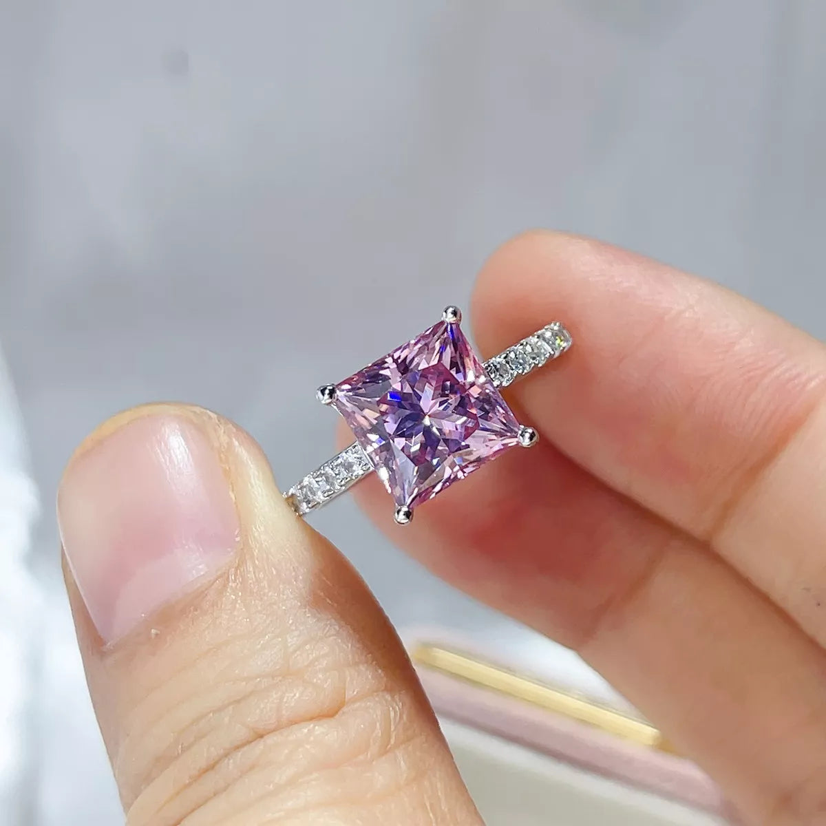 2 Carat Sterling Silver Moissanite Ring in Pink Purple - women's ring