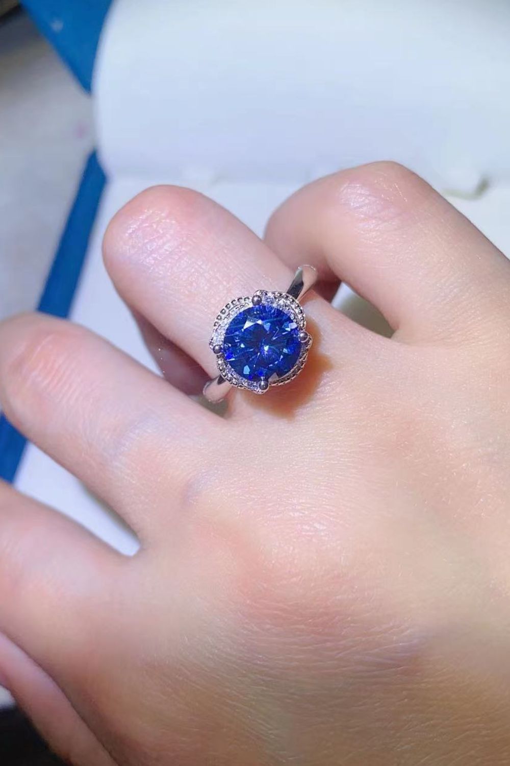 2 Carat Moissanite Contrast Sterling Silver Ring in Blue - women's ring
