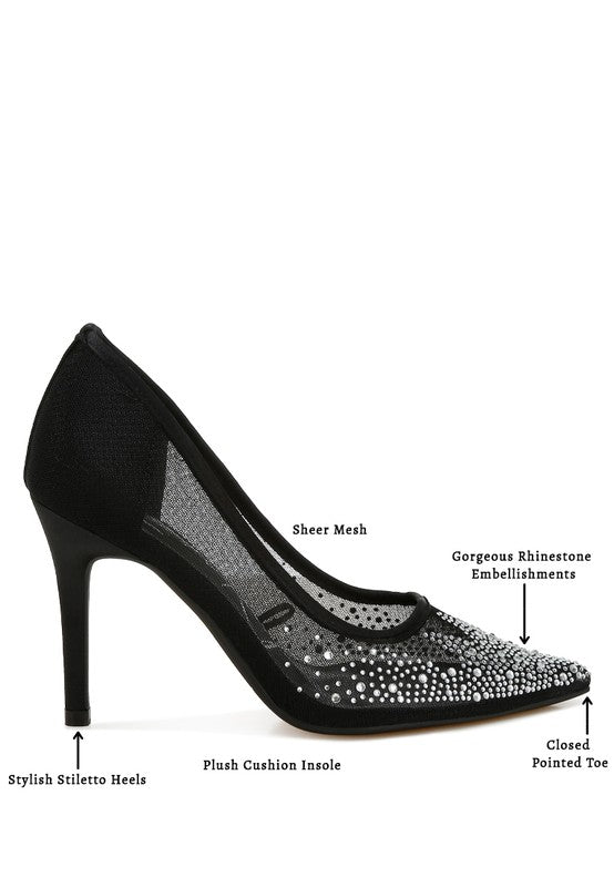 Mesh Rhinestone Pumps