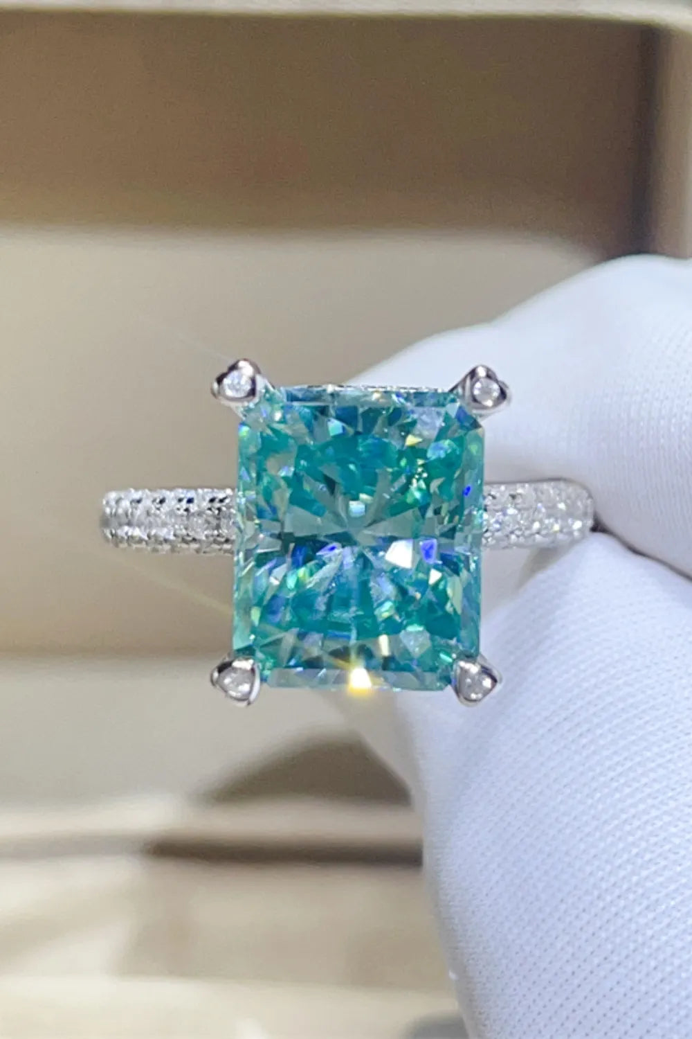 5 Carat Moissanite Sterling Silver Ring in Teal - women's ring