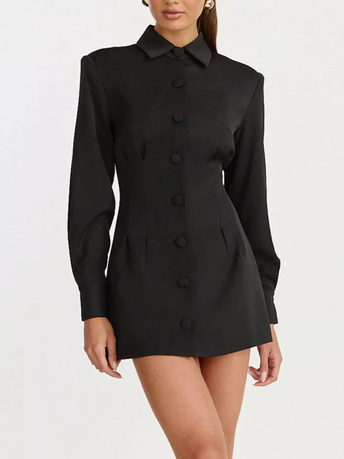 Corset-Style Button-Down Blazer Dress in Black - Blossom's