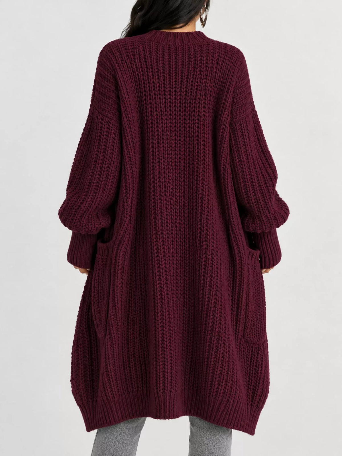 Chunky-Knit Openwork Front Longline Cardigan in Apricot - women's cardigan