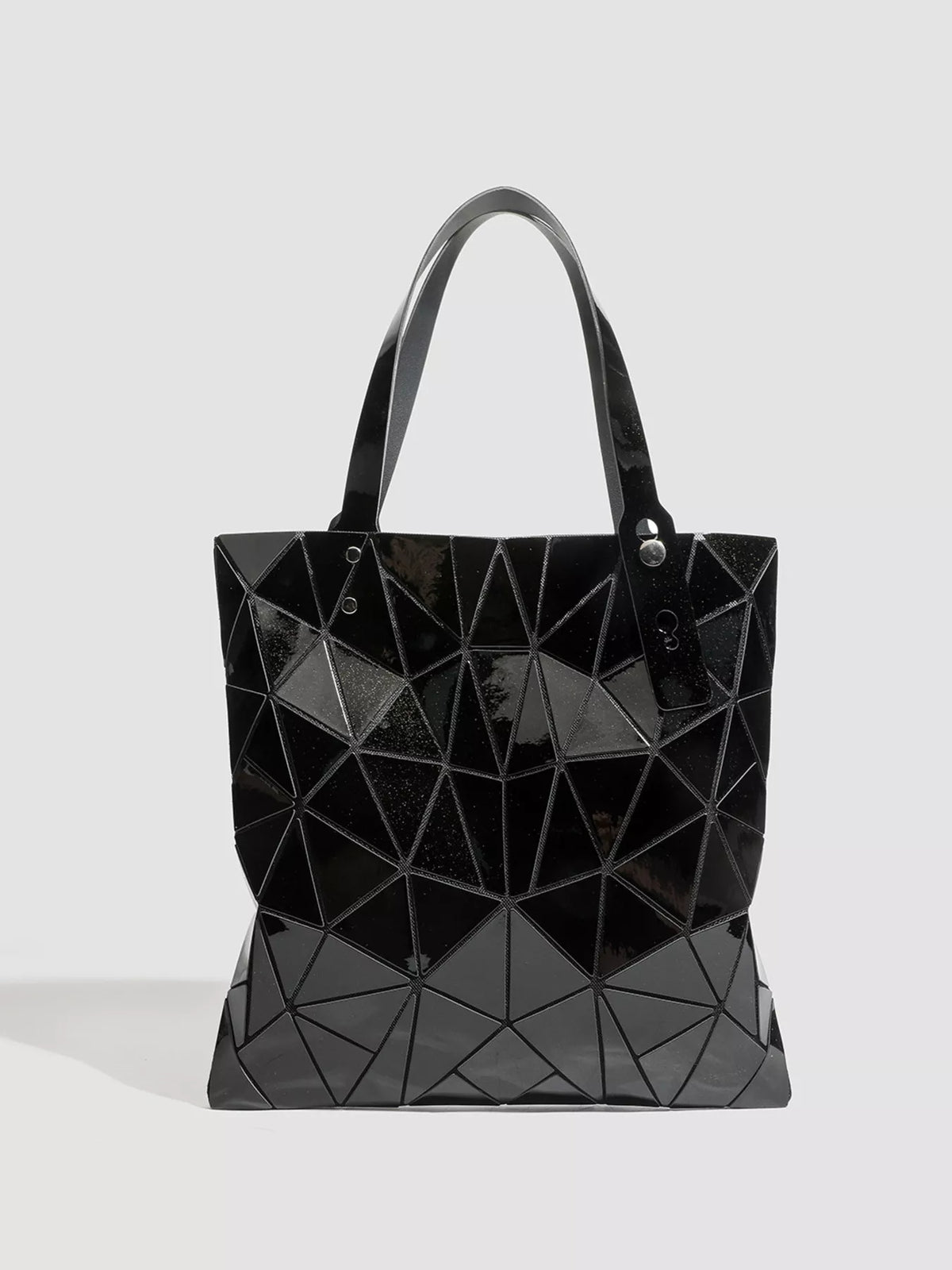 Geometric Glossy Paneled Handbag in Black - women's tote handbag