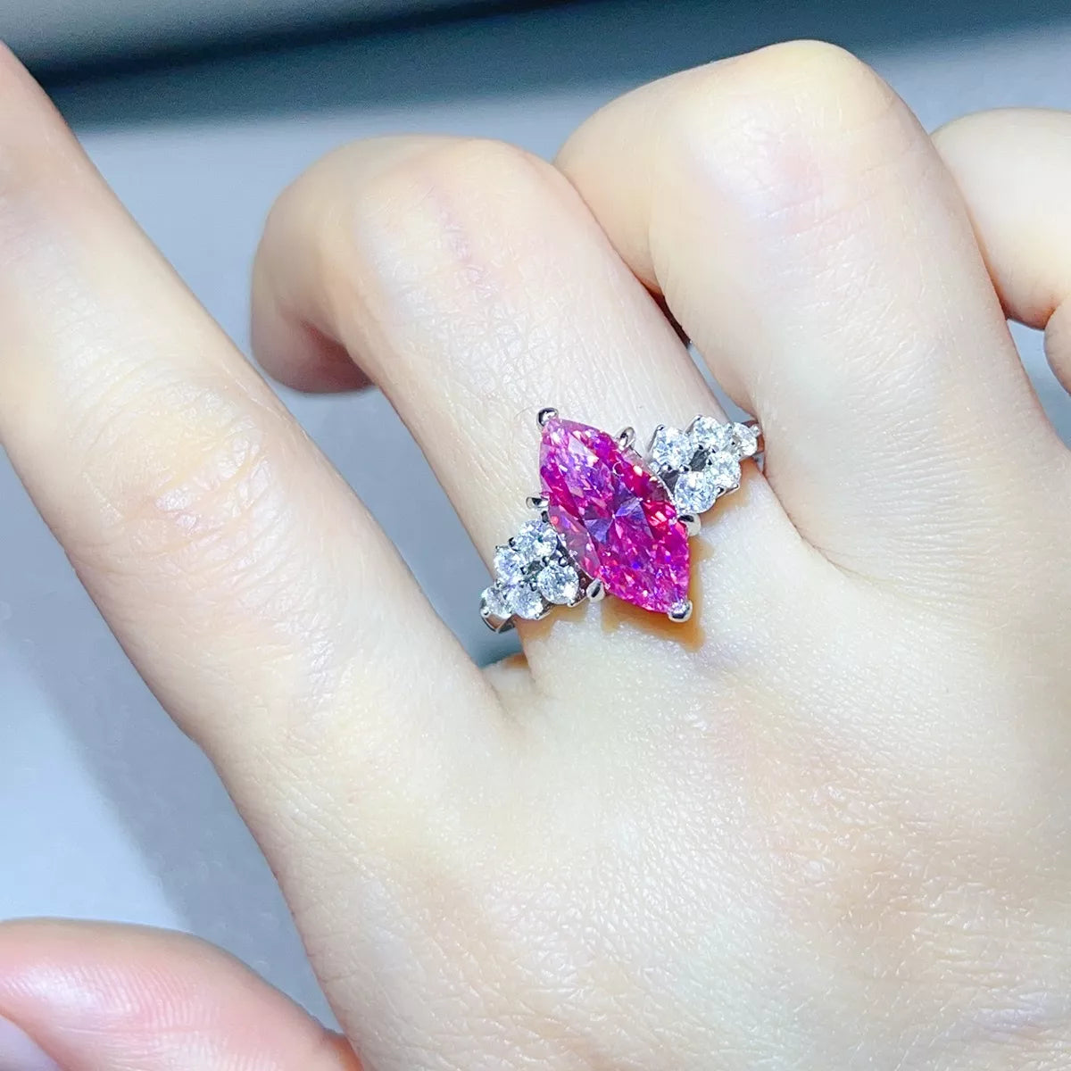 5 Carat Sterling Silver Moissanite Ring in Hot Pink - women's ring