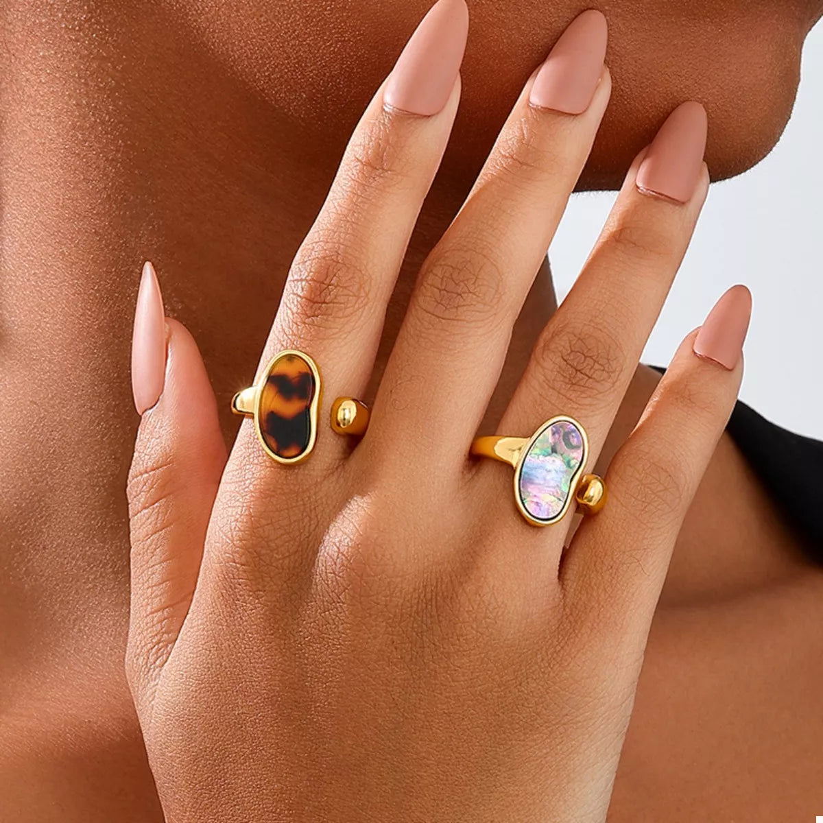 18K Gold-Plated Oval Open Ring in Leopard - women's open ring