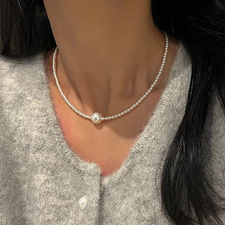Pearl Bead Choker Necklace in White - women's choker necklace