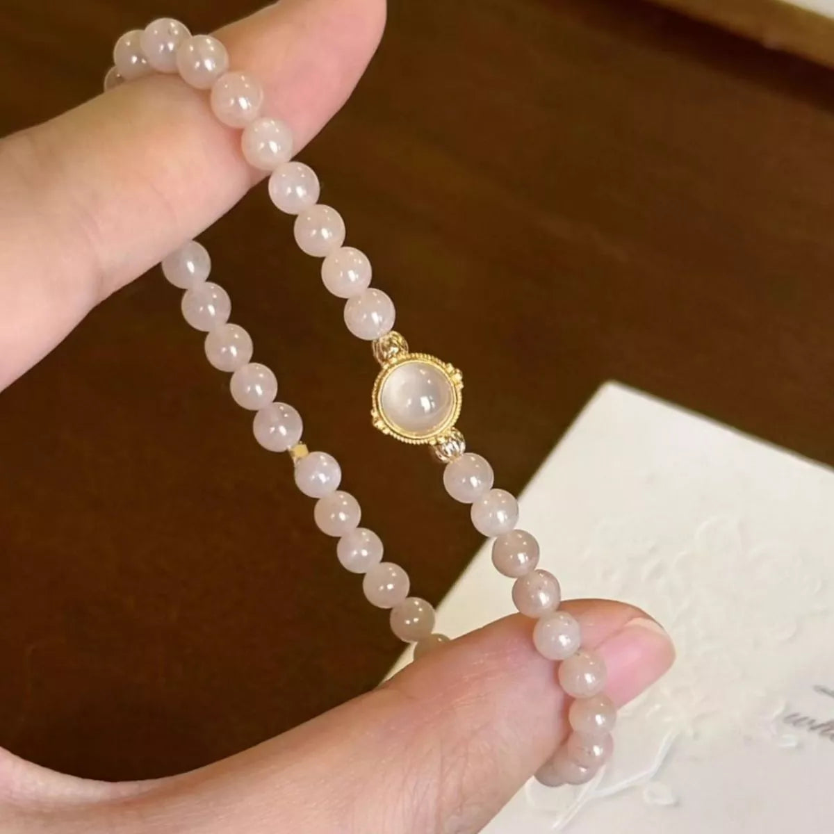 18K Gold-Plated Moonstone Bead Bracelet - alternate jewelry view