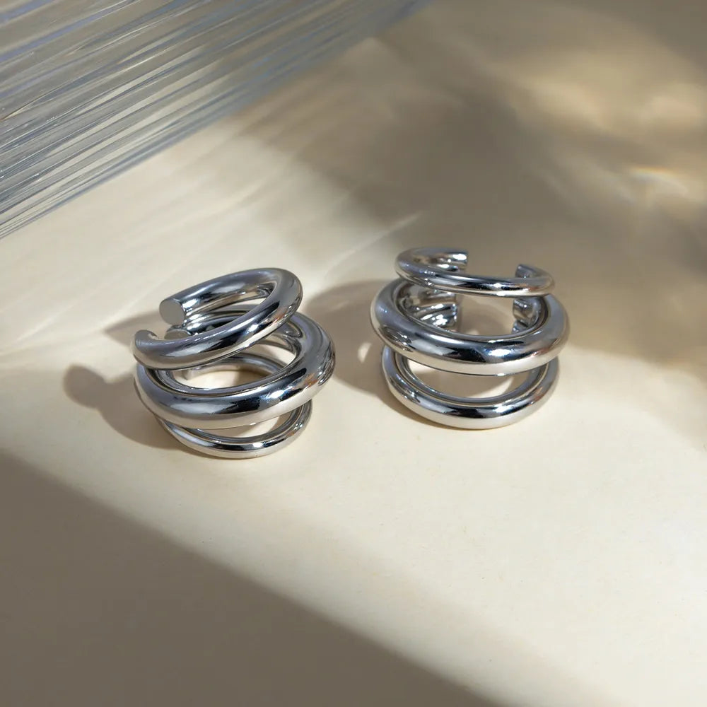 Stainless Steel Layered Cuff Earrings - alternate earring view