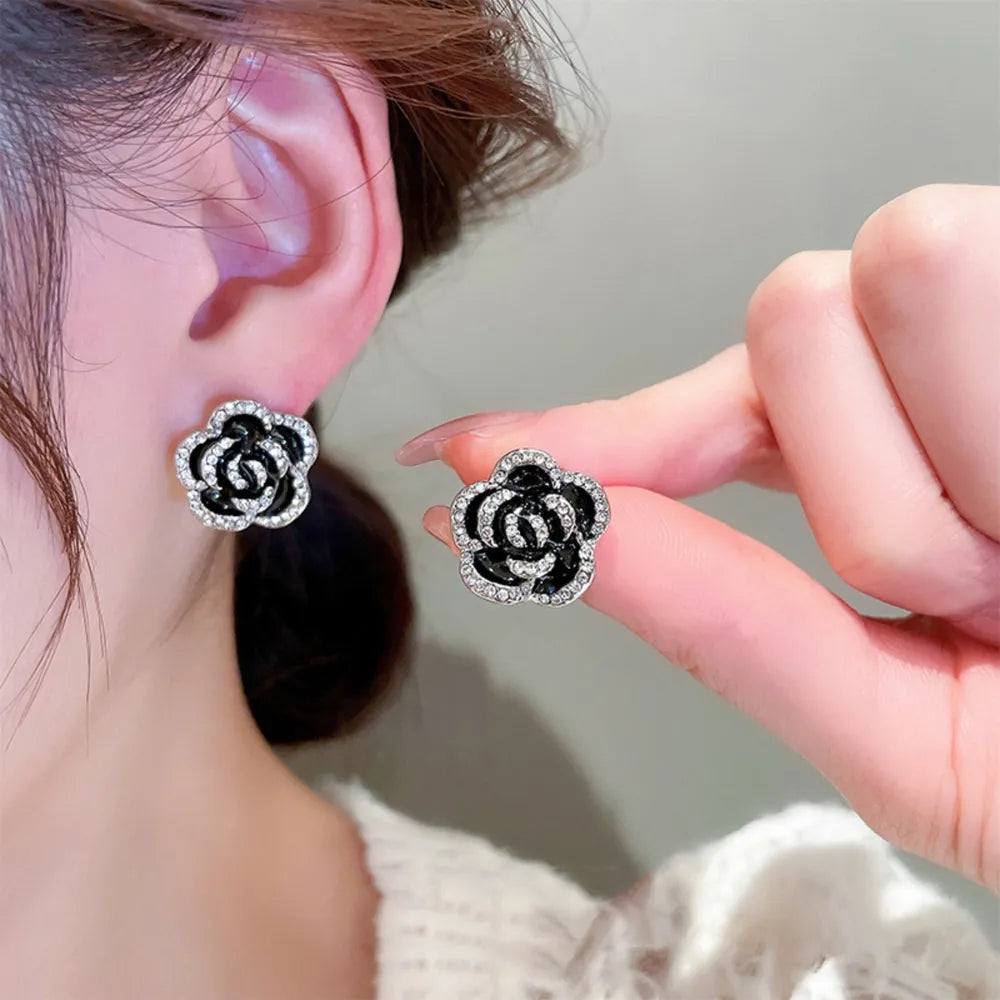Copper Rhinestone Flower Earrings - alternate earring view