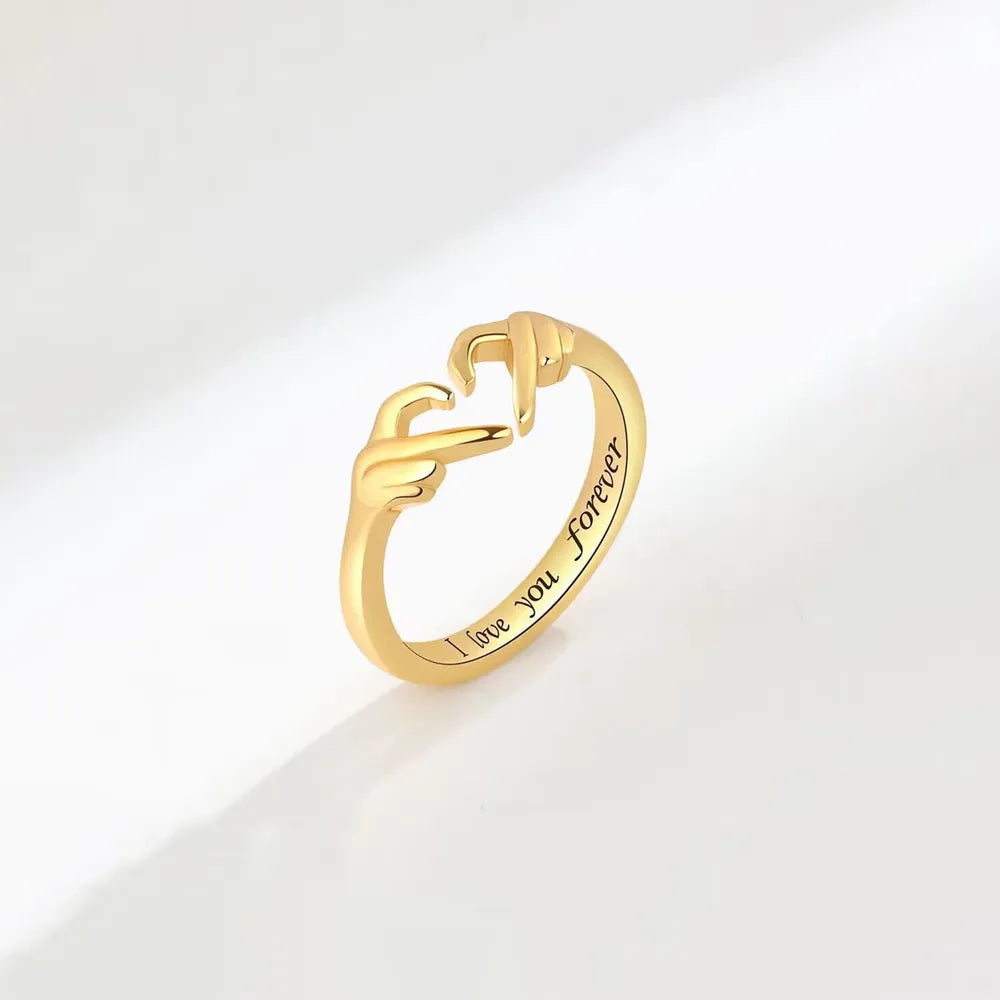 Hand Heart Shape Sterling Silver Open Ring - alternate ring view