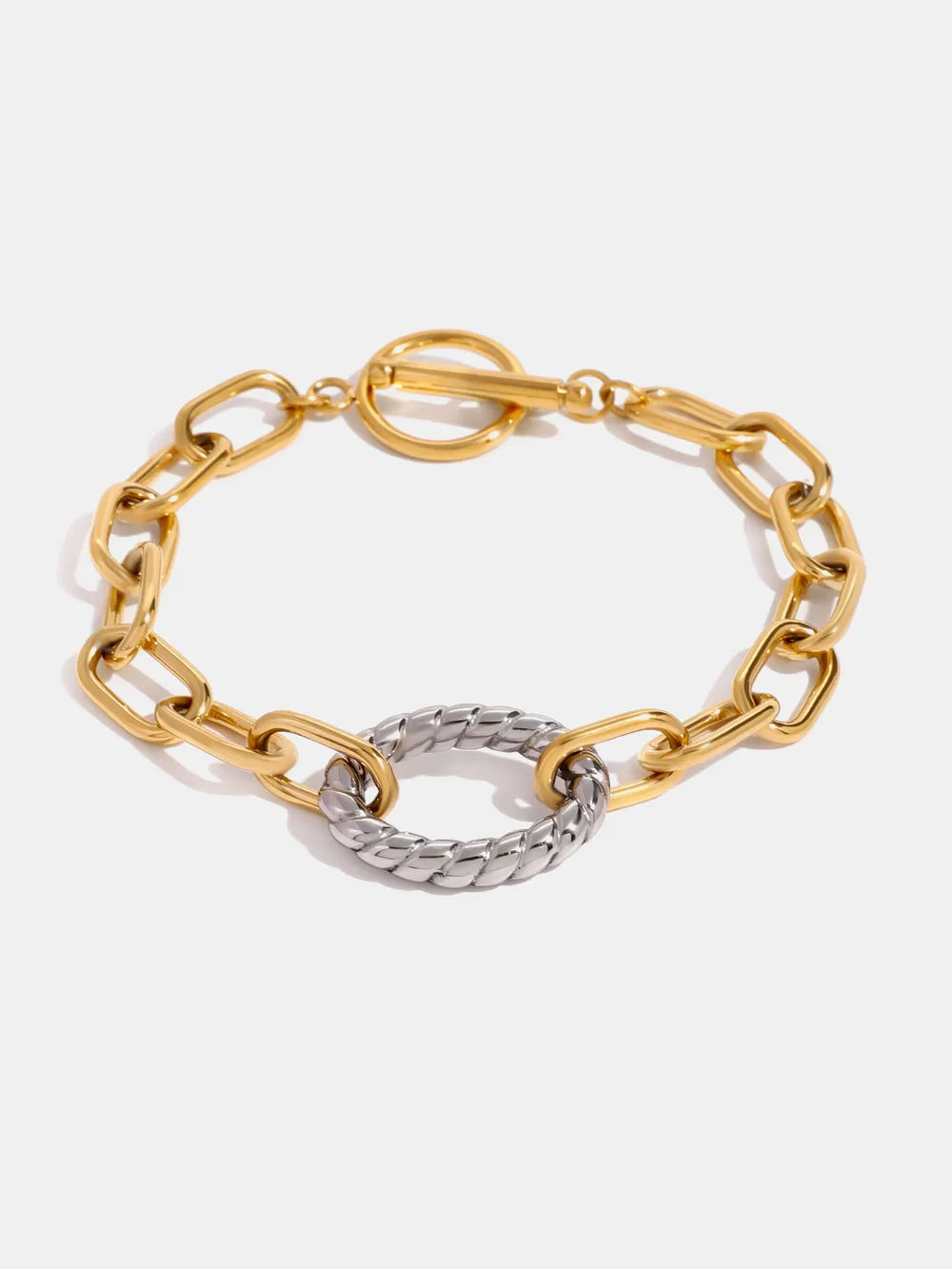 Two-Tone Stainless Steel Chain Bracelet in Gold - women's chain bracelet
