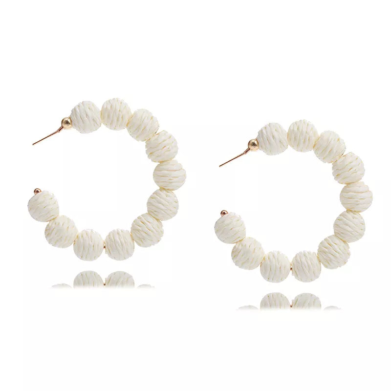 Raffia Grass C-Hoop Earrings in Blue Green - women's hoop earrings