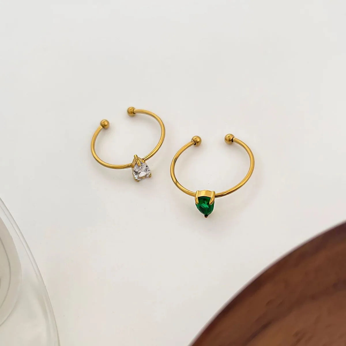 2-Piece 18K Gold-Plated Inlaid Zircon Open Ring - alternate ring view