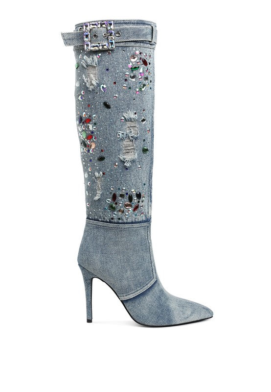 Multi Stones Denim Boots