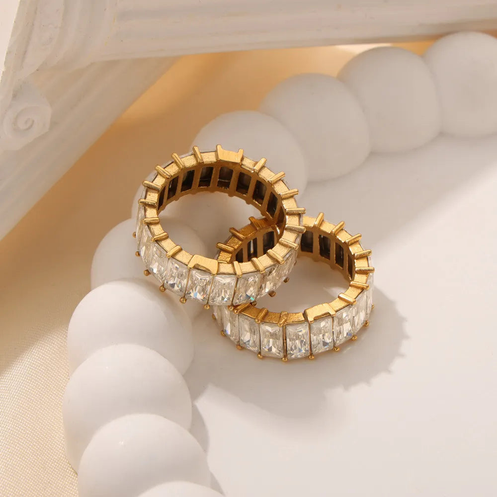 Titanium Steel Inlaid Zircon Ring in Gold - women's ring
