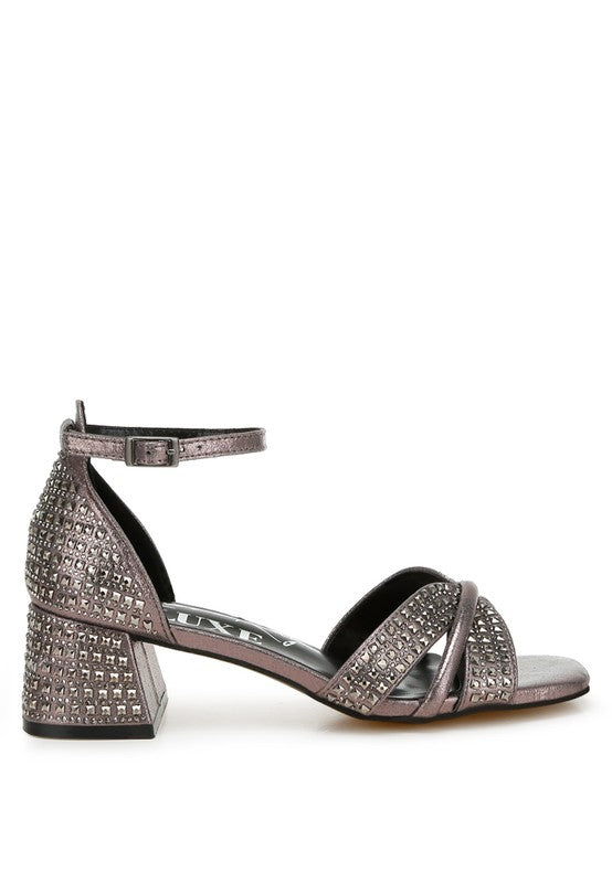 Block Heel Rhinestone Sandals