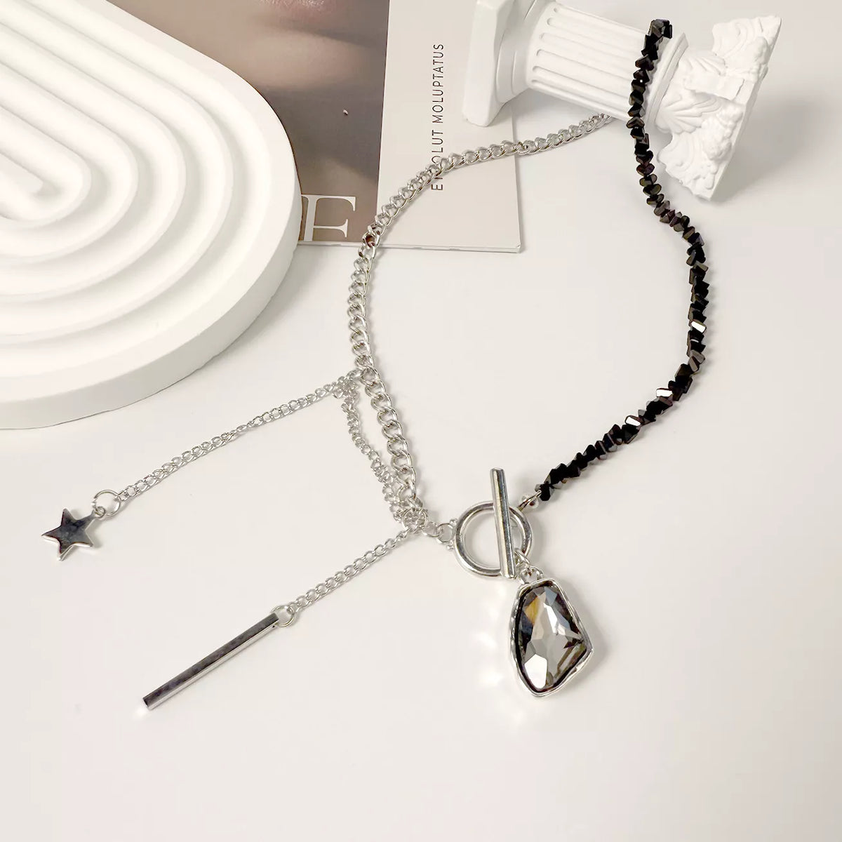 Gothic Punk Star Charm Toggle Necklace - alternate necklace view