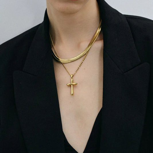 Stainless Steel Cross Necklace in Gold - women's necklace