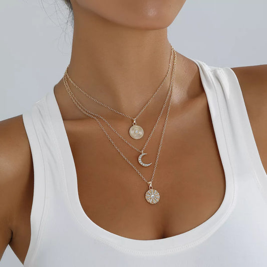 Multi-Layered Gold-Tone Moon and Coin Pendant Necklace - alternate necklace view