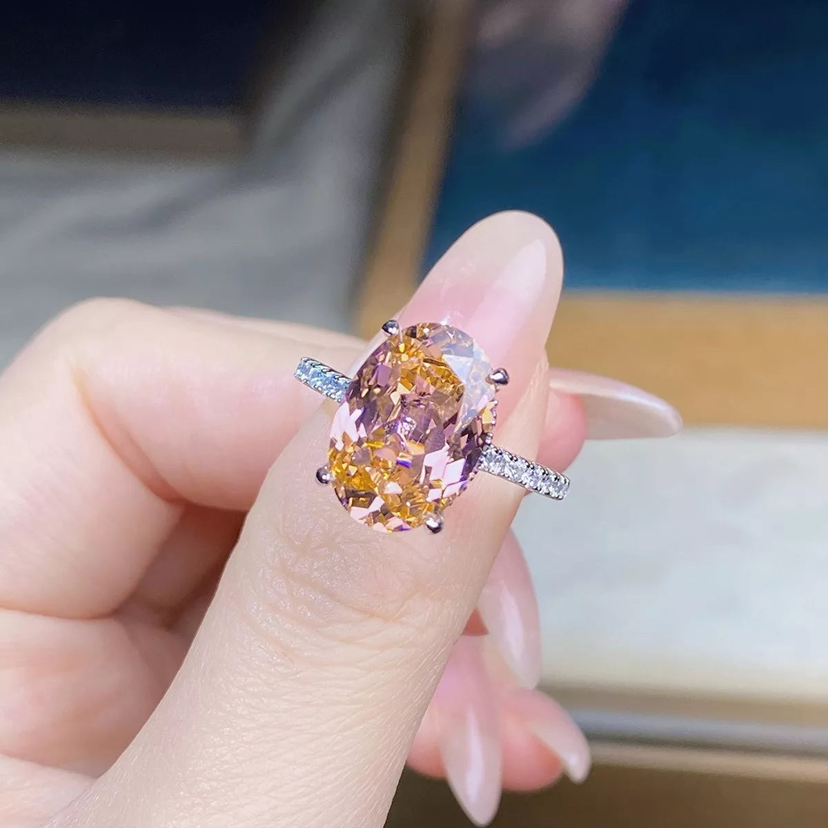 Sterling Silver Zircon Oval Ring - alternate ring view