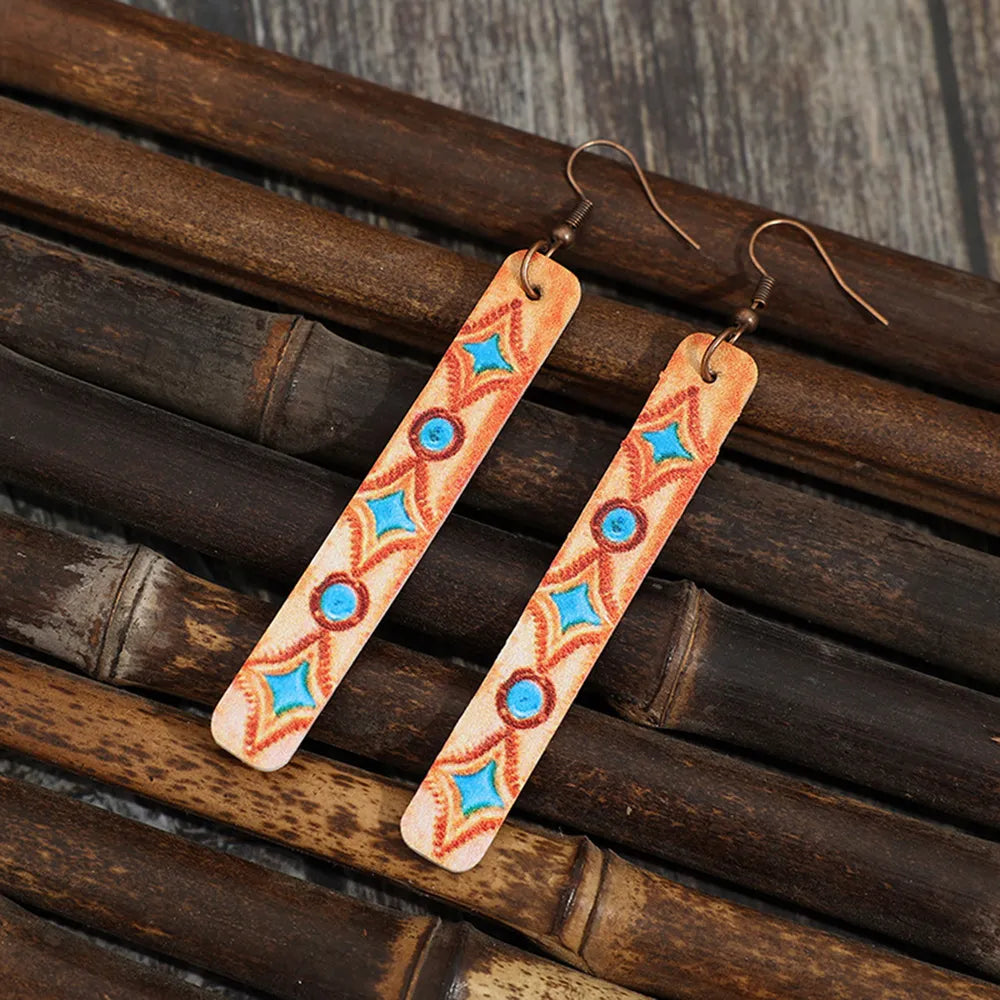 Geometric Leather Bar Earrings - alternate earring view