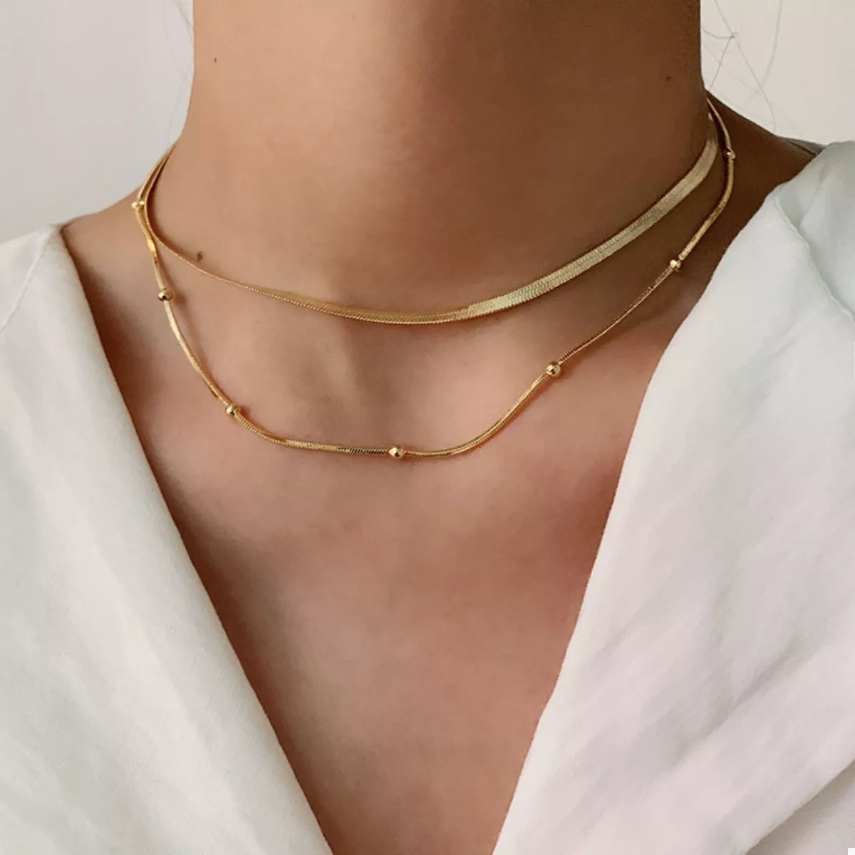 2 Piece 18K Gold-Plated Chain Necklace in Gold - women's chain necklace