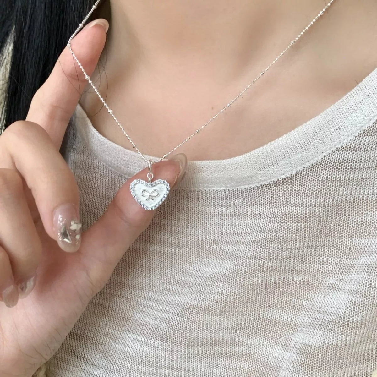 Sterling Silver Heart Necklace - alternate necklace view