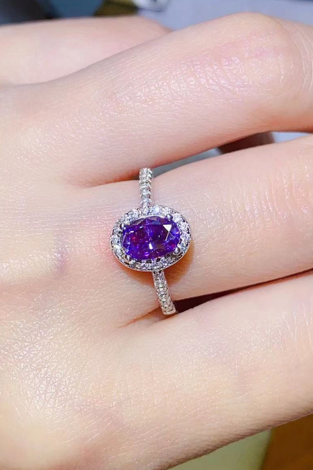 Sterling Silver 1 Carat Purple Moissanite Ring in Purple - women's ring