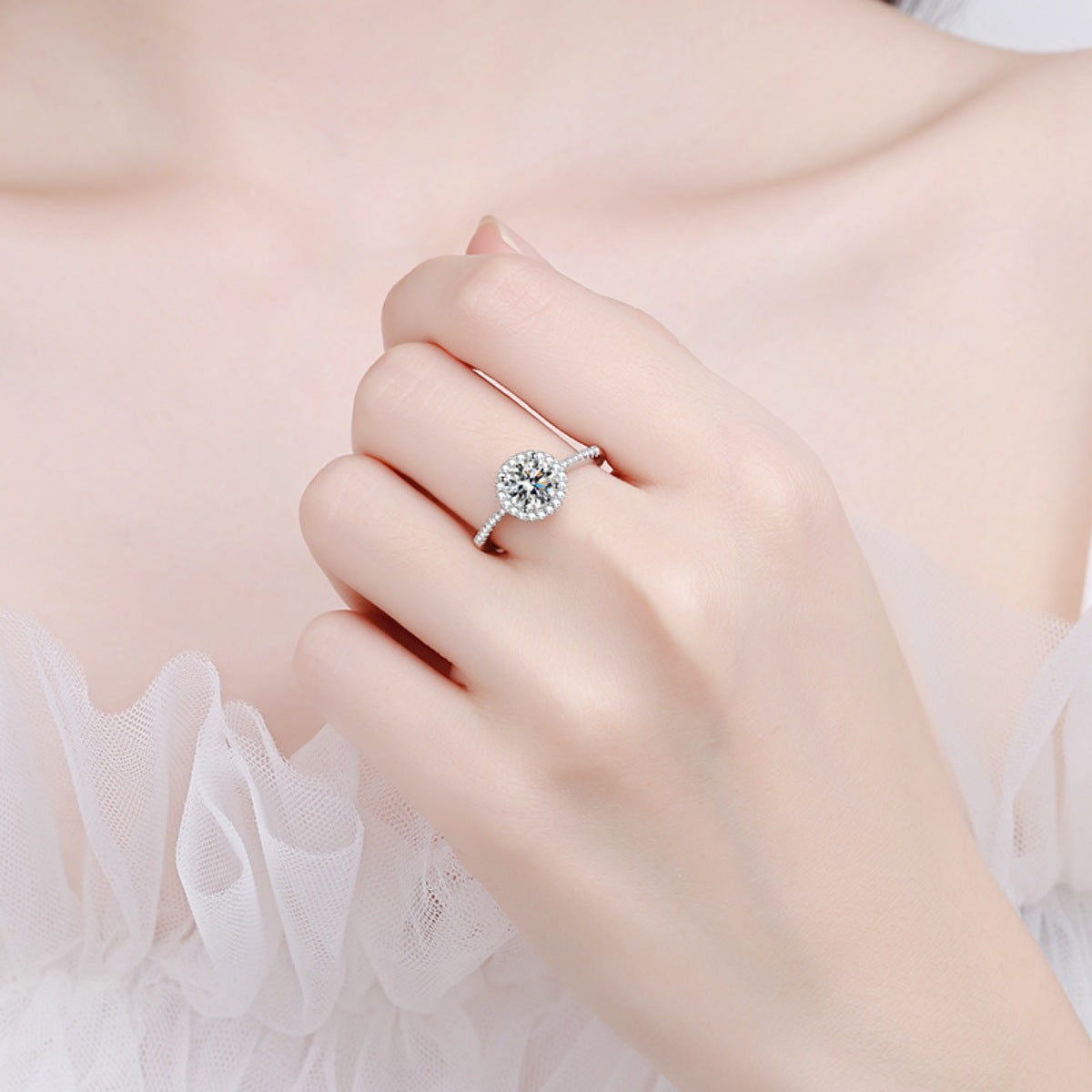 1 Carat Moissanite Sterling Silver Ring in Silver - women's ring