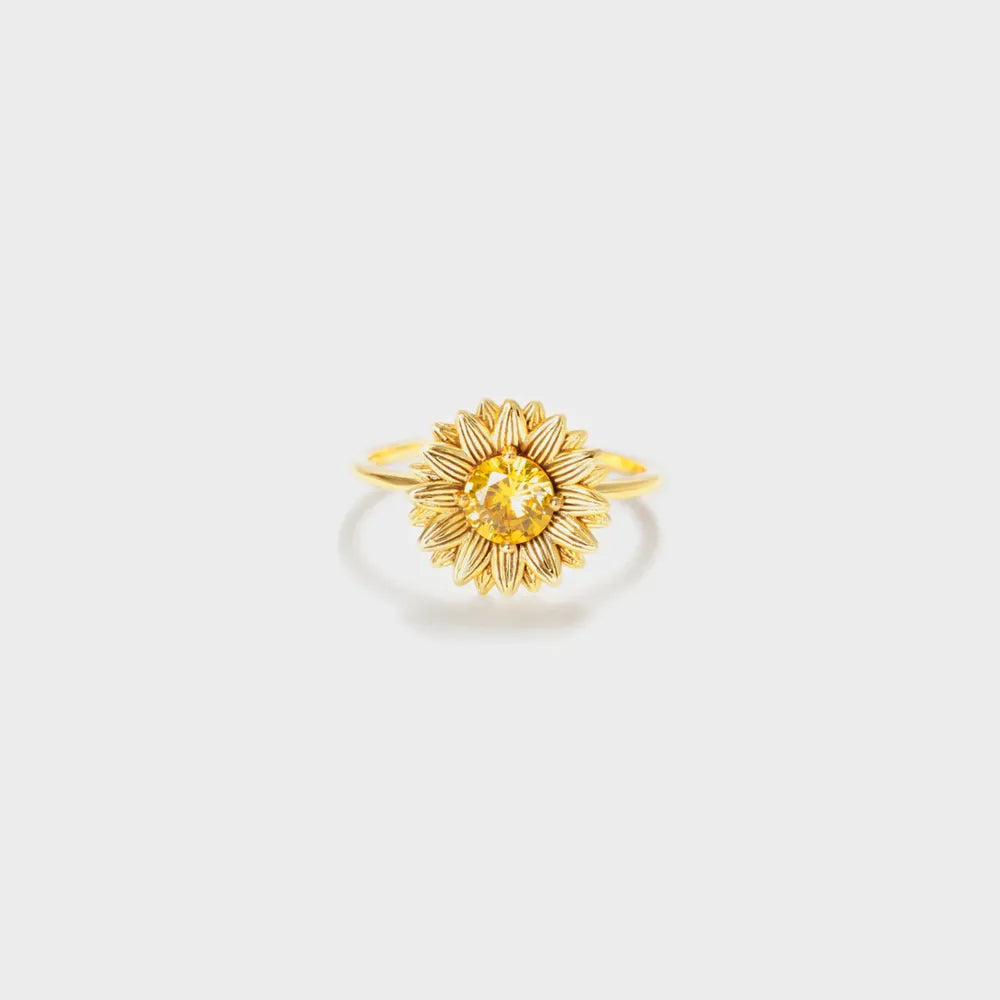 Sunflower Zircon Sterling Silver Ring in Gold - women's ring