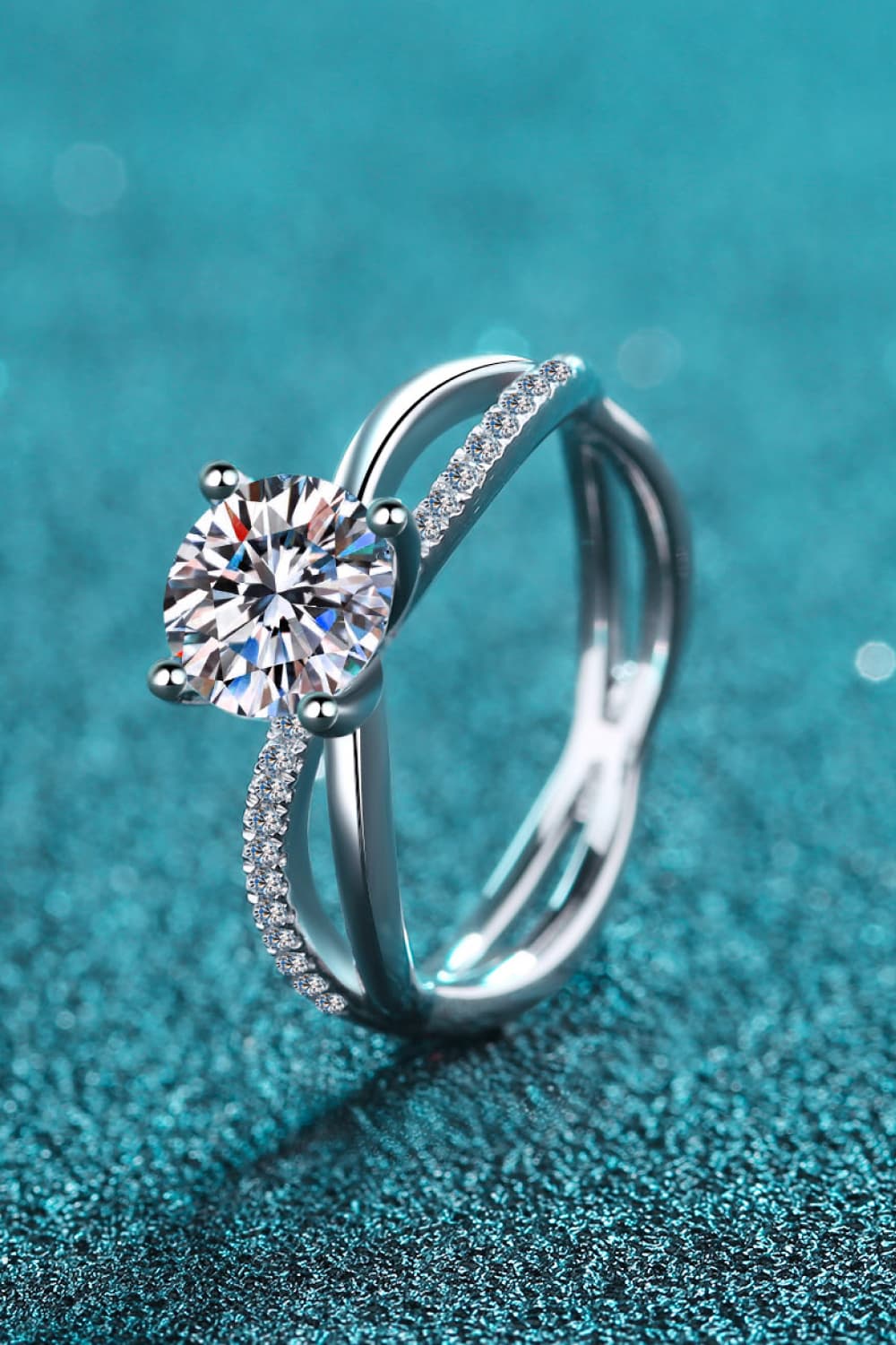 1 Carat Moissanite Crisscross Split Shank Ring in Silver - women's ring