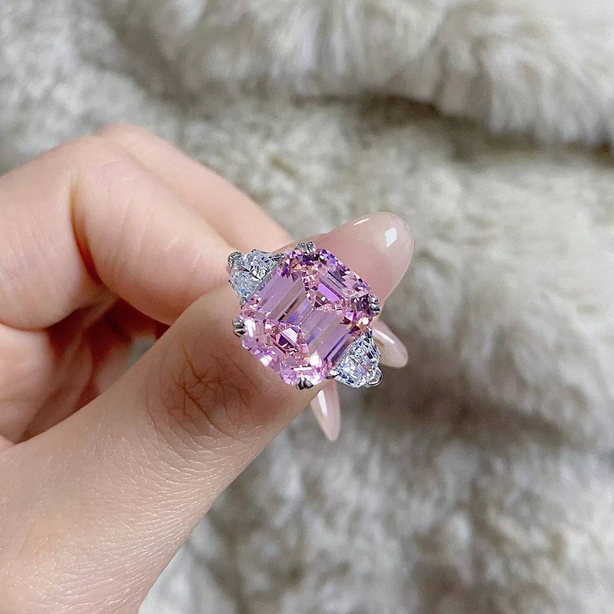 Sterling Silver Zircon Geometric Ring in Blush Pink - women's ring