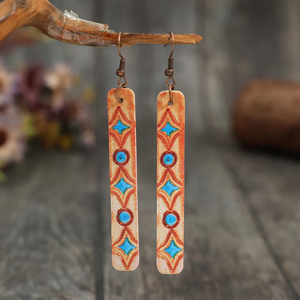 Geometric Leather Bar Earrings in Tangerine - women's earrings