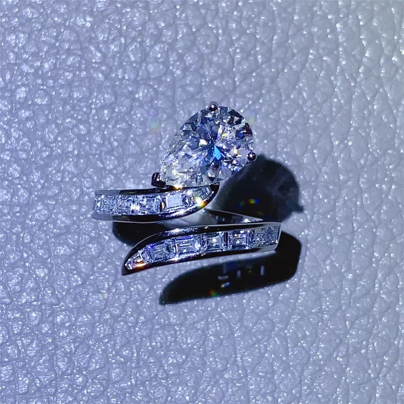 3 Carat Moissanite Zircon Sterling Silver Bypass Ring in Silver - women's ring