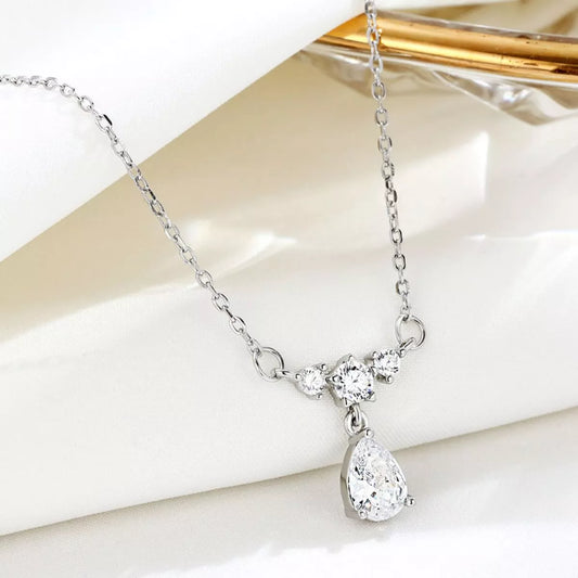 Sterling Silver Zircon Teardrop Necklace in Silver - women's necklace