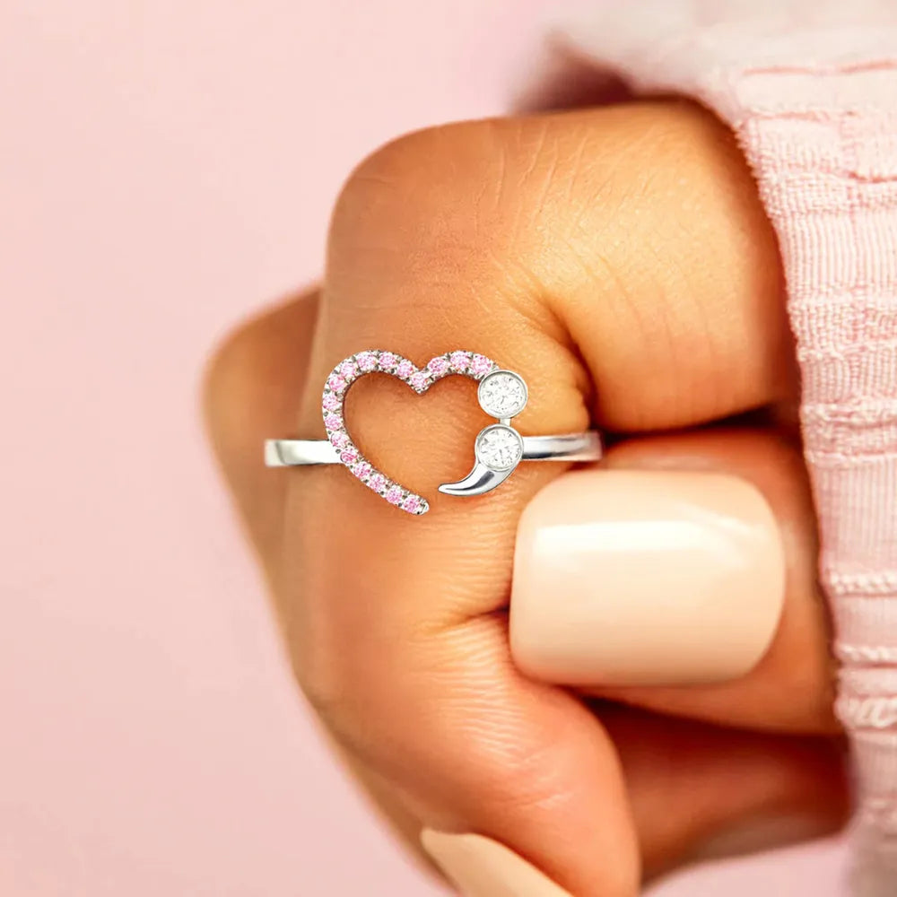 Sterling Silver Inlaid Zircon Ring in Blush Pink - women's ring