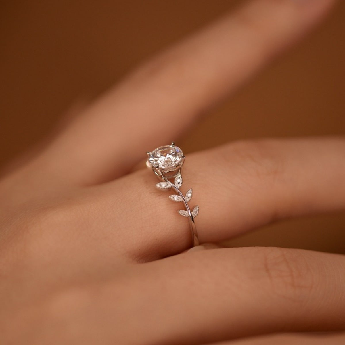 1 Carat Moissanite Sterling Silver Leaf Ring - alternate ring view
