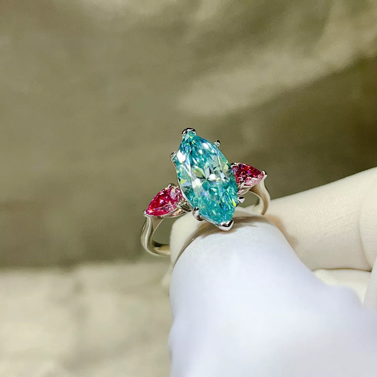 6 Carat Sterling Silver Moissanite Ring in Turquoise - women's ring