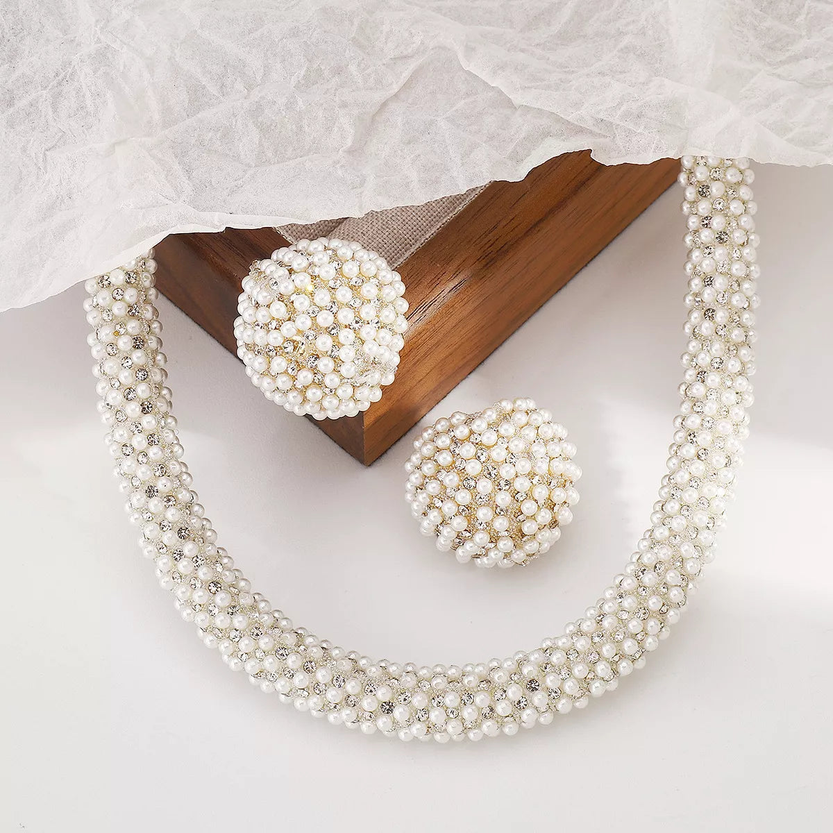 Pearl Embellished Earrings and Necklace Set - alternate necklace view