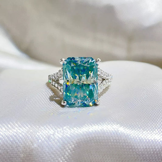 10 Carat Sterling Silver Moissanite Ring in Mint Blue - women's ring