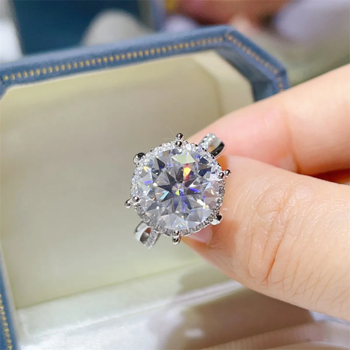5 Carat Round Cut Moissanite Engagement Ring in White - women's ring